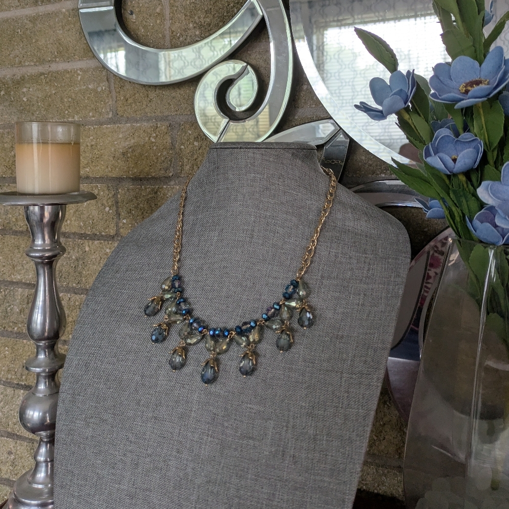 Sparling, Blue Beaded Faceted Necklace, - Picture 7 of 10